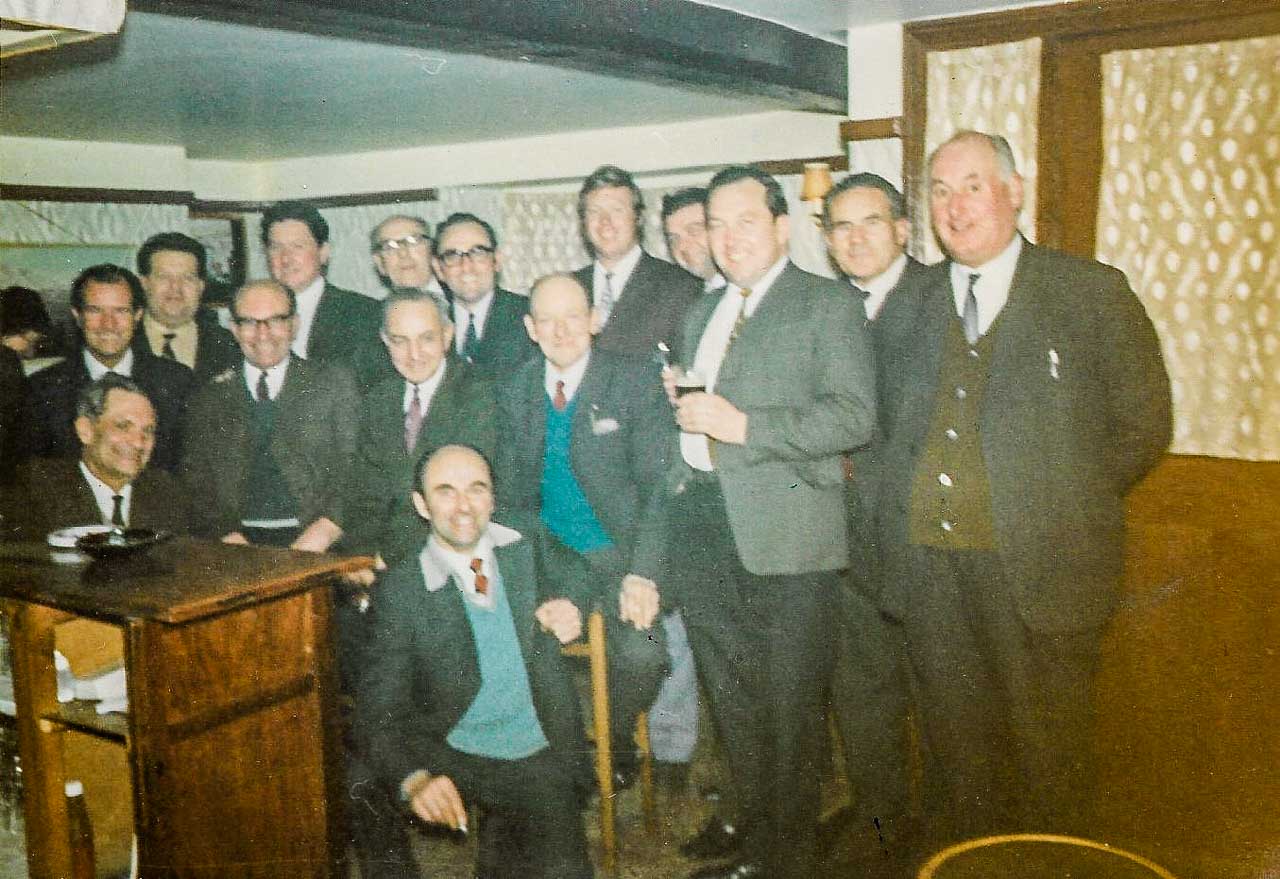 Staff dinner following the merger in 1972 at the Rest & Welcome