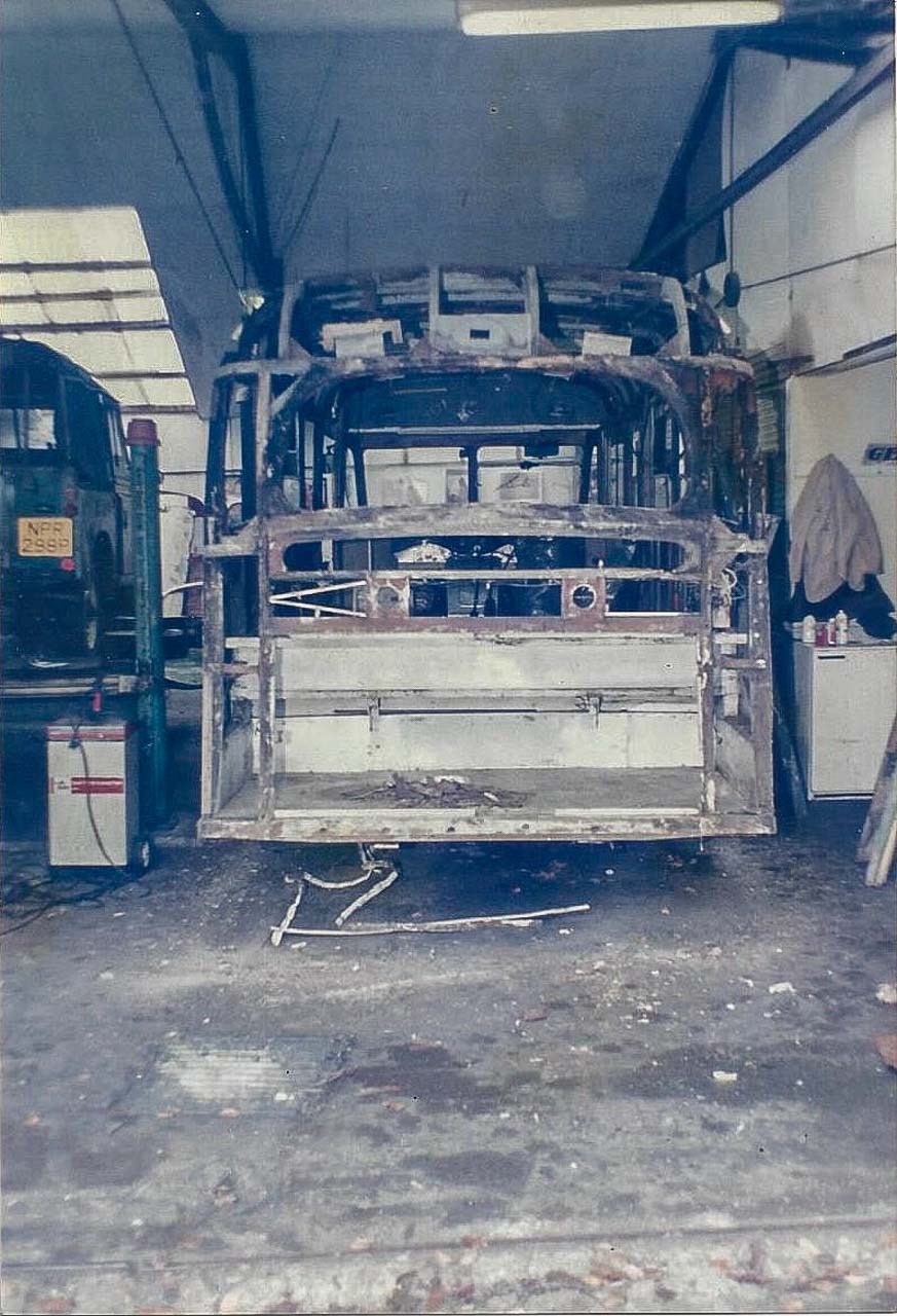 JT 8077 showing the original rotting timbers of the Ash frame in 1985
