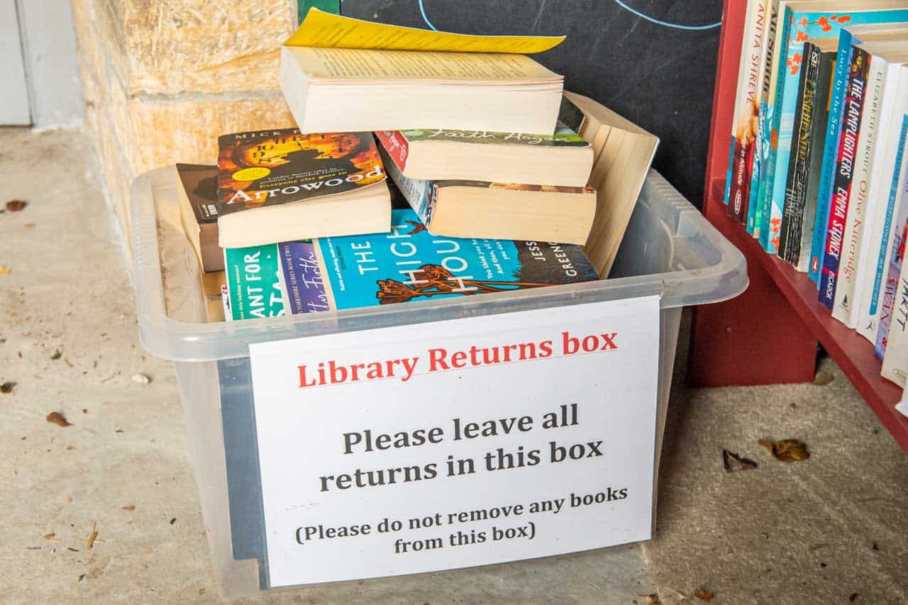 The Returns box - do please only place library returns in this box. Please contact a library volunteer if you have some books to donate.